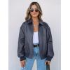 MEROKEETY Women’s Winter Spring Oversized Faux Leather Jacket 2026 Fall Zip Up Motorcycle Coats Fashion Outfits Clothes(Navy)