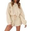 MEROKEETY 2026 Spring Lounge Sets for Women Oversized Batwing Sleeve Casual Top and Shorts 2 Piece Outfits Sweat Set(Apricot)
