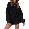 MEROKEETY 2026 Spring Lounge Sets for Women Oversized Batwing Sleeve Casual Top and Shorts 2 Piece Outfits Sweat Set(Black)