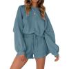 MEROKEETY 2026 Spring Lounge Sets for Women Oversized Batwing Sleeve Casual Top and Shorts 2 Piece Outfits Sweat Set(Blue)