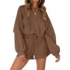 MEROKEETY 2026 Spring Lounge Sets for Women Oversized Batwing Sleeve Casual Top and Shorts 2 Piece Outfits Sweat Set(Coffee)