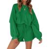 MEROKEETY 2026 Spring Lounge Sets for Women Oversized Batwing Sleeve Casual Top and Shorts 2 Piece Outfits Sweat Set(Forest Green)