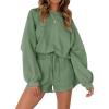MEROKEETY 2026 Spring Lounge Sets for Women Oversized Batwing Sleeve Casual Top and Shorts 2 Piece Outfits Sweat Set(Green)