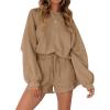 MEROKEETY 2026 Spring Lounge Sets for Women Oversized Batwing Sleeve Casual Top and Shorts 2 Piece Outfits Sweat Set(Khaki)
