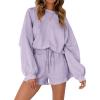 MEROKEETY 2026 Spring Lounge Sets for Women Oversized Batwing Sleeve Casual Top and Shorts 2 Piece Outfits Sweat Set(Lavender)