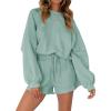 MEROKEETY 2026 Spring Lounge Sets for Women Oversized Batwing Sleeve Casual Top and Shorts 2 Piece Outfits Sweat Set(Light Green)