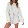 MEROKEETY 2026 Spring Lounge Sets for Women Oversized Batwing Sleeve Casual Top and Shorts 2 Piece Outfits Sweat Set(Light Grey)