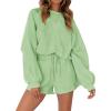 MEROKEETY 2026 Spring Lounge Sets for Women Oversized Batwing Sleeve Casual Top and Shorts 2 Piece Outfits Sweat Set(Mint Green)