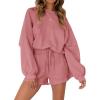 MEROKEETY 2026 Spring Lounge Sets for Women Oversized Batwing Sleeve Casual Top and Shorts 2 Piece Outfits Sweat Set(Pink)