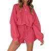 MEROKEETY 2026 Spring Lounge Sets for Women Oversized Batwing Sleeve Casual Top and Shorts 2 Piece Outfits Sweat Set(Watermelon)
