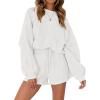 MEROKEETY 2026 Spring Lounge Sets for Women Oversized Batwing Sleeve Casual Top and Shorts 2 Piece Outfits Sweat Set(White)