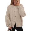 MEROKEETY Cardigan Sweaters for Women Fall Long Sleeve Cable Knit Button Open Front Casual Outerwear Coat(Apricot)