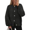 MEROKEETY Cardigan Sweaters for Women Fall Long Sleeve Cable Knit Button Open Front Casual Outerwear Coat(Black)