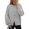 MEROKEETY Cardigan Sweaters for Women Fall Long Sleeve Cable Knit Button Open Front Casual Outerwear Coat(Gray)