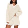 MEROKEETY Lounge Sweater Sets for Women 2 Piece Outfits Casual Long Sleeve Striped Tops Shorts Matching Set(Apricotwhite)