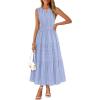 MEROKEETY Spring Summer Midi Dresses for Women 2026 Casual Beach Vacation Sleeveless Boho V Neck Tiered Maxi Dress Pockets(Blue)