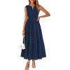 MEROKEETY Spring Summer Midi Dresses for Women 2026 Casual Beach Vacation Sleeveless Boho V Neck Tiered Maxi Dress Pockets(Navy)