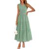 MEROKEETY Spring Summer Midi Dresses for Women 2026 Casual Beach Vacation Sleeveless Boho V Neck Tiered Maxi Dress Pockets(Sage)