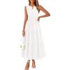 MEROKEETY Spring Summer Midi Dresses for Women 2026 Casual Beach Vacation Sleeveless Boho V Neck Tiered Maxi Dress Pockets(White)