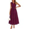 MEROKEETY Spring Summer Midi Dresses for Women 2026 Casual Beach Vacation Sleeveless Boho V Neck Tiered Maxi Dress Pockets(Wine)