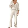 MEROKEETY Women’s 2 Piece Outfits Lounge Sets Fall Winter Long Sleeve Knit Sweater Wide Leg Pant Matching Set(Apricot)