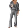MEROKEETY Women’s 2 Piece Outfits Lounge Sets Fall Winter Long Sleeve Knit Sweater Wide Leg Pant Matching Set(Dark Grey)