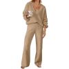 MEROKEETY Women’s 2 Piece Outfits Lounge Sets Fall Winter Long Sleeve Knit Sweater Wide Leg Pant Matching Set(Khaki)