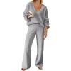 MEROKEETY Women’s 2 Piece Outfits Lounge Sets Fall Winter Long Sleeve Knit Sweater Wide Leg Pant Matching Set(Light Grey)