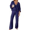 MEROKEETY Women’s 2 Piece Outfits Lounge Sets Fall Winter Long Sleeve Knit Sweater Wide Leg Pant Matching Set(Navy)