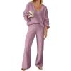 MEROKEETY Women’s 2 Piece Outfits Lounge Sets Fall Winter Long Sleeve Knit Sweater Wide Leg Pant Matching Set(Taro)