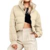 MEROKEETY Women’s 2025 Winter Cropped Puffer Jacket Long Sleeve Oversized Stand Collar Zip-Up Short Coat(Apricot)