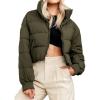MEROKEETY Women’s 2025 Winter Cropped Puffer Jacket Long Sleeve Oversized Stand Collar Zip-Up Short Coat(Armygreen)