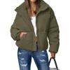MEROKEETY Women’s 2025 Winter Long Sleeve Zip Puffer Jacket Pockets Baggy Short Coats(Army Green)