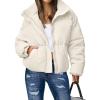 MEROKEETY Women’s 2025 Winter Long Sleeve Zip Puffer Jacket Pockets Baggy Short Coats(Beige)