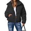 MEROKEETY Women’s 2025 Winter Long Sleeve Zip Puffer Jacket Pockets Baggy Short Coats(Black)