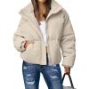 MEROKEETY Women’s 2025 Winter Long Sleeve Zip Puffer Jacket Pockets Baggy Short Coats(Light Khaki)