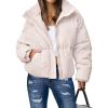 MEROKEETY Women’s 2025 Winter Long Sleeve Zip Puffer Jacket Pockets Baggy Short Coats(Light Pink)