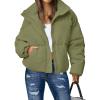 MEROKEETY Women’s 2025 Winter Long Sleeve Zip Puffer Jacket Pockets Baggy Short Coats(Peagreen)