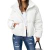 MEROKEETY Women’s 2025 Winter Long Sleeve Zip Puffer Jacket Pockets Baggy Short Coats(White)
