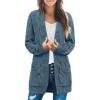 MEROKEETY Women’s 2026 Long Sleeve Cable Knit Cardigan Sweaters Open Front Fall Outerwear Coat Pockets(Blue)