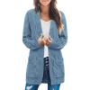 MEROKEETY Women’s 2026 Long Sleeve Cable Knit Cardigan Sweaters Open Front Fall Outerwear Coat Pockets(Light Blue)