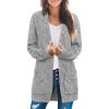 MEROKEETY Women’s 2026 Long Sleeve Cable Knit Cardigan Sweaters Open Front Fall Outerwear Coat Pockets(Light Grey)