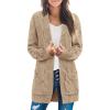 MEROKEETY Women’s 2026 Long Sleeve Cable Knit Cardigan Sweaters Open Front Fall Outerwear Coat Pockets(Light Khaki)