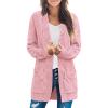MEROKEETY Women’s 2026 Long Sleeve Cable Knit Cardigan Sweaters Open Front Fall Outerwear Coat Pockets(Pink)