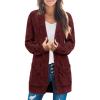 MEROKEETY Women’s 2026 Long Sleeve Cable Knit Cardigan Sweaters Open Front Fall Outerwear Coat Pockets(Wine)