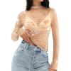 MEROKEETY Womens 2026 Mesh Sheer Lace Long Sleeve Top Sexy Y2k Mock Neck See Through Shirt Blouses(Blushapricot)