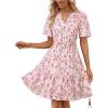 MEROKEETY Women’s 2026 Spring Summer Floral Dress V Neck Short Sleeve Button A Line Boho Beach Flowy Vacation Dresses(Apricot)