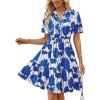 MEROKEETY Women’s 2026 Spring Summer Floral Dress V Neck Short Sleeve Button A Line Boho Beach Flowy Vacation Dresses(Blue)