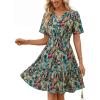 MEROKEETY Women’s 2026 Spring Summer Floral Dress V Neck Short Sleeve Button A Line Boho Beach Flowy Vacation Dresses(Green)