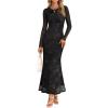 MEROKEETY Women’s 2026 Spring Wedding Guest Maxi Dress Long Sleeve Bodycon Floral Mesh Fall Cocktail Formal Party Dresses(Black)